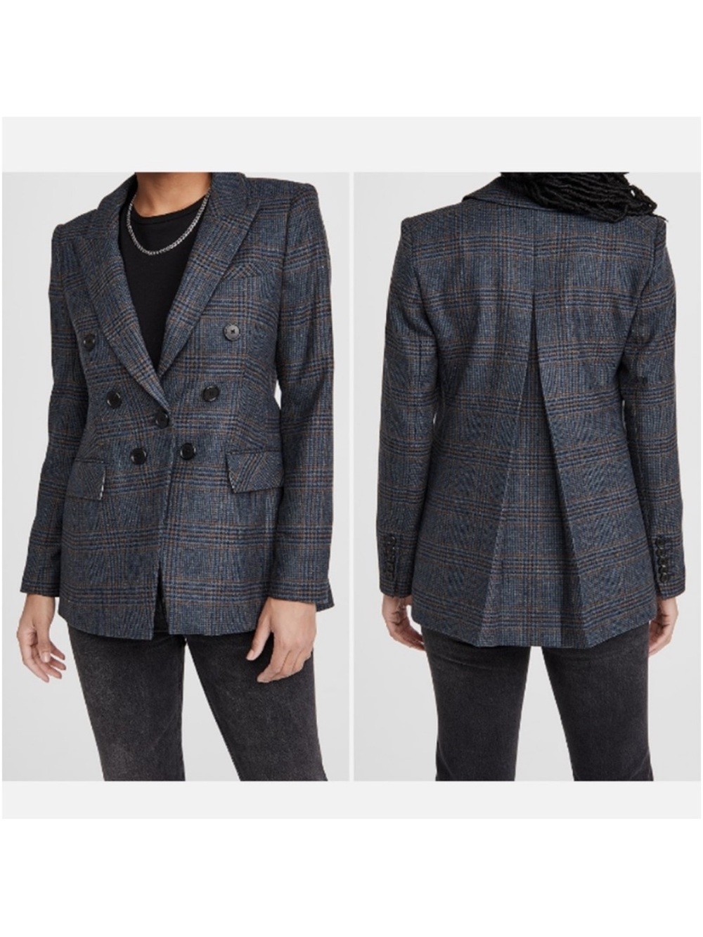 Veronica Beard Yareli Plaid Blazer Blue Gray Yellow Wool Blend Jacket Size 0